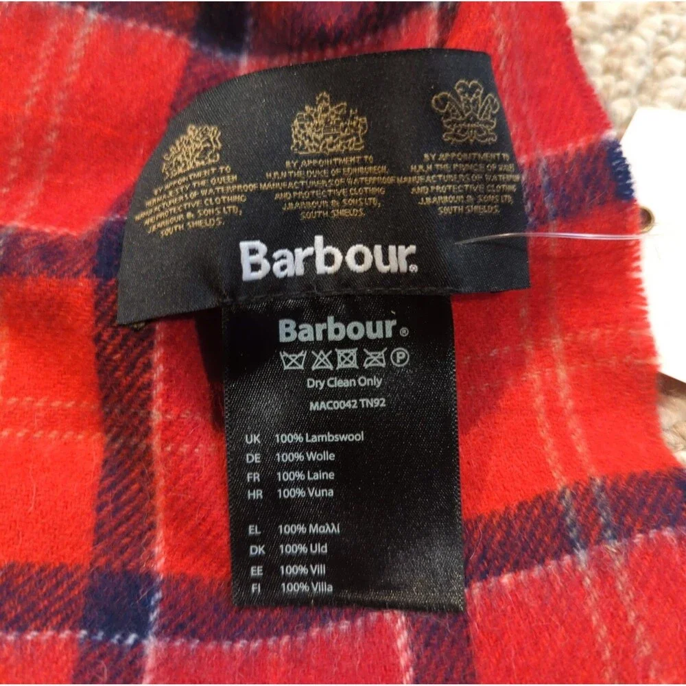 Barbour Original Taratans Lambswool Scarf Fringe Plaid Check Red
